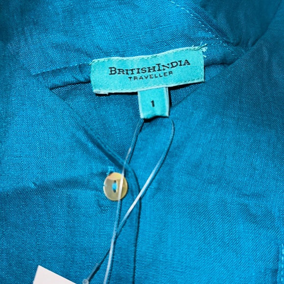 British India 100% linen buttoned blouse in Peacock Blue - Picture 3 of 3